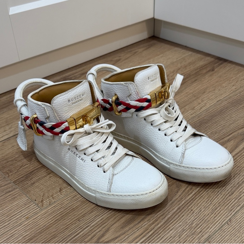 Buscemi White Sneakers with Gold Accents